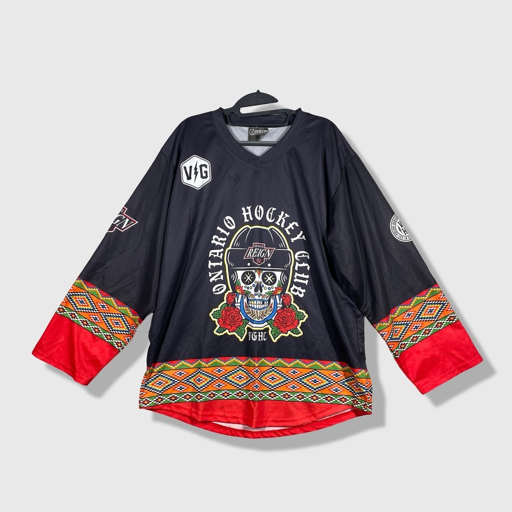 Ontario Reign Hockey Jersey Mens L Black Sugar Skull Street Dia De Los Muertos